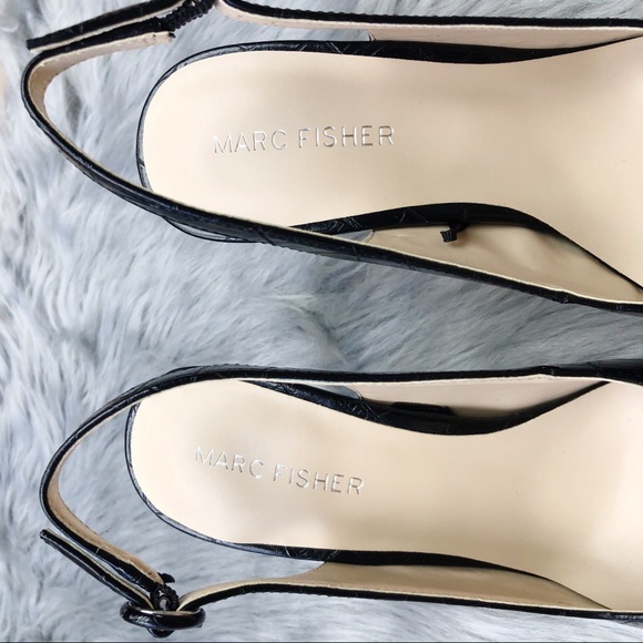 New Marc Fisher Black Croc Print Slingback Heels - Picture 4 of 10